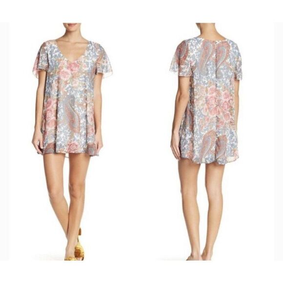 Show Me Your Mumu Kylie Mini Dress Size XS Blue Floral Paisley Short Sleeve - Picture 2 of 11